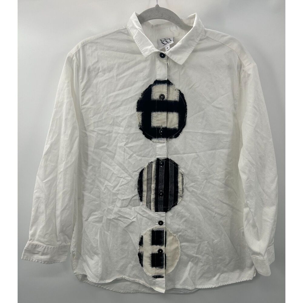 M Square by Neetu Malik White Button-down Top Color Block Patches Size 2 L XL